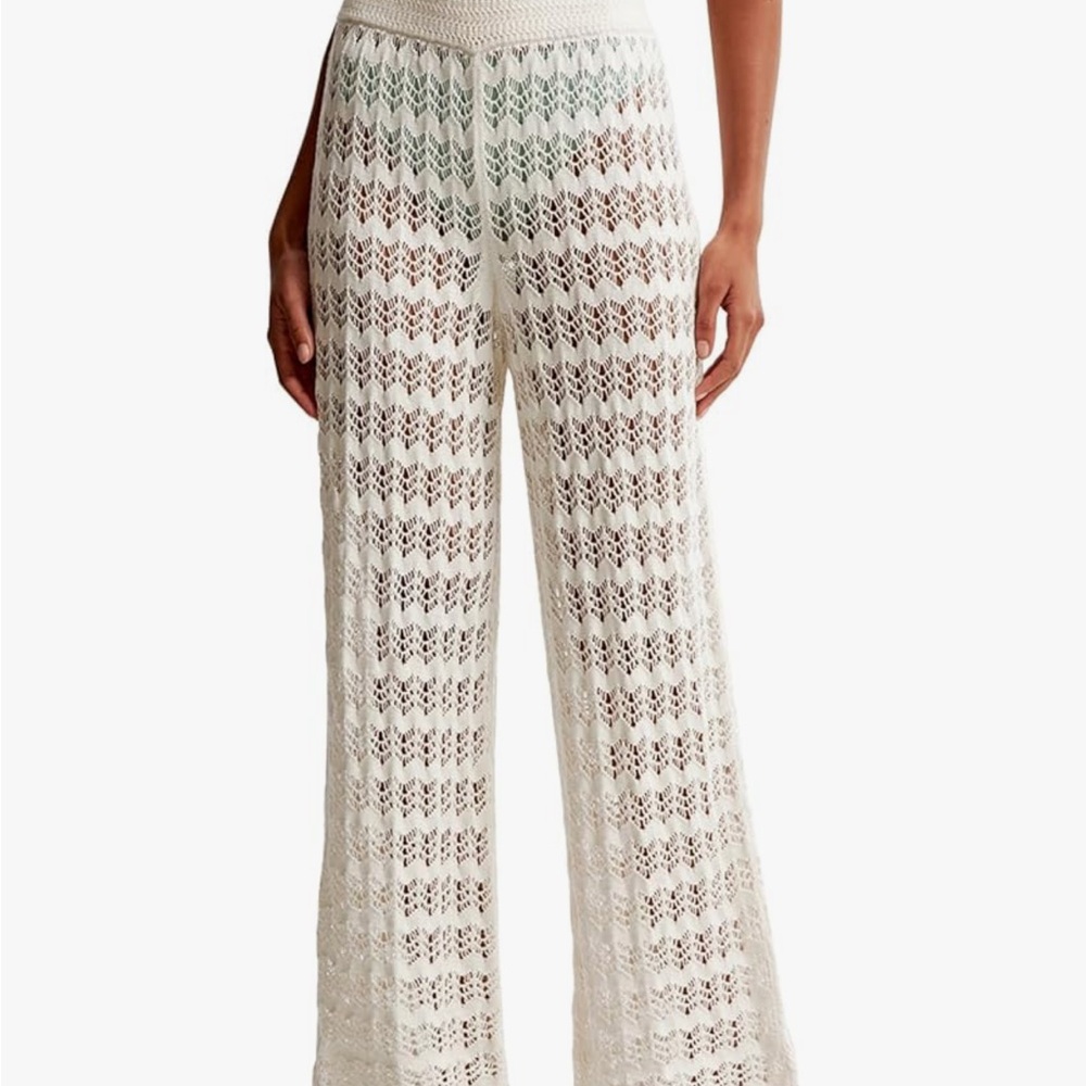 Elegant Cream Crochet Wide-Leg coverup